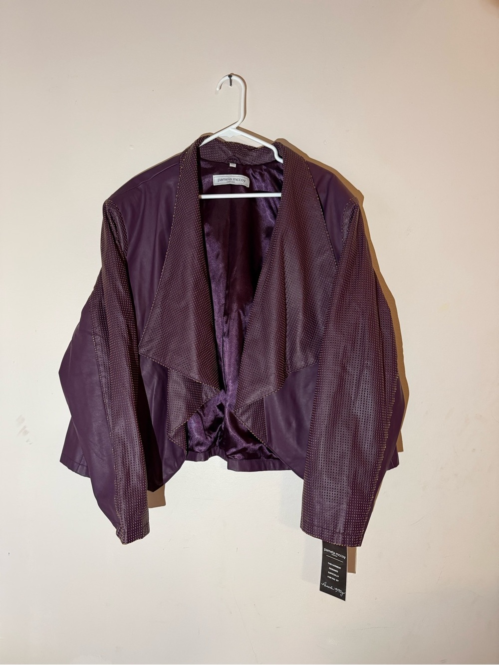 Pamela McCoy Deep Plum Perforated Leather Jacket